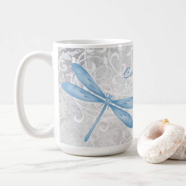 Blue Dragonfly Personalisiert Coffee Tasse (Mit Donut)
