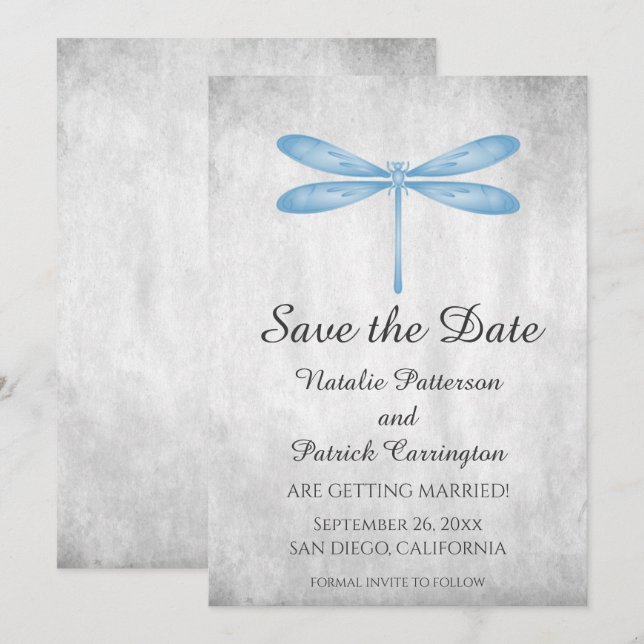 Blue Dragonfly Save the Date laden Einladung (Vorne/Hinten)