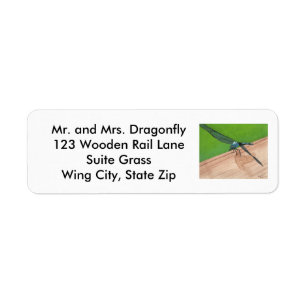 Blue Dragonfly sitzt auf den Rail-Address-Labels