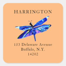 Blue Dragonfly Terra Cotta Rücksendeadresse Quadratischer Aufkleber