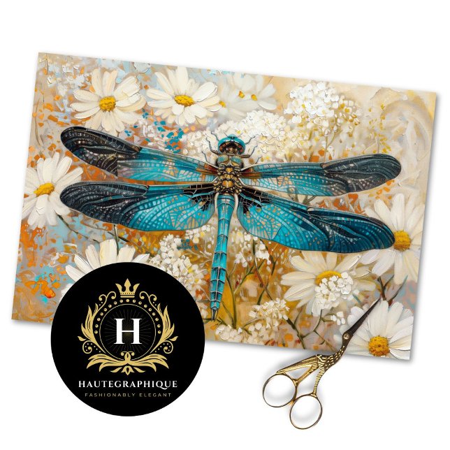 Blue Dragonfly Vintag Daisy Botanische Decoupage Seidenpapier (Von Creator hochgeladen)