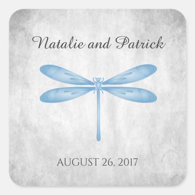 Blue Dragonfly Wedding Stickers (Vorderseite)