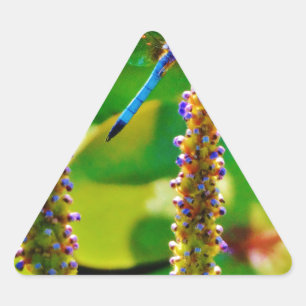 Blue Draquelly and Flowers Dreieckiger Aufkleber