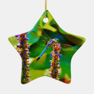 Blue Draquelly and Flowers Keramik Ornament