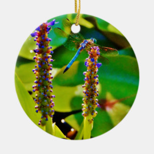 Blue Draquelly and Flowers Keramik Ornament