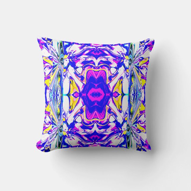 Blue Dream Abstract Flower with Pink Yellow Tiles Kissen (Vorderseite)