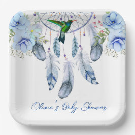 Blue Dreamcatcher Hummingbird Boy Baby Dusche Pappteller