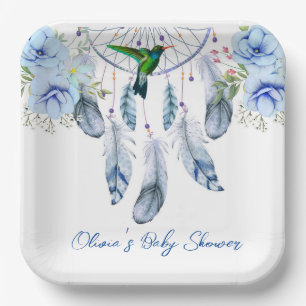 Blue Dreamcatcher Hummingbird Boy Baby Dusche Pappteller