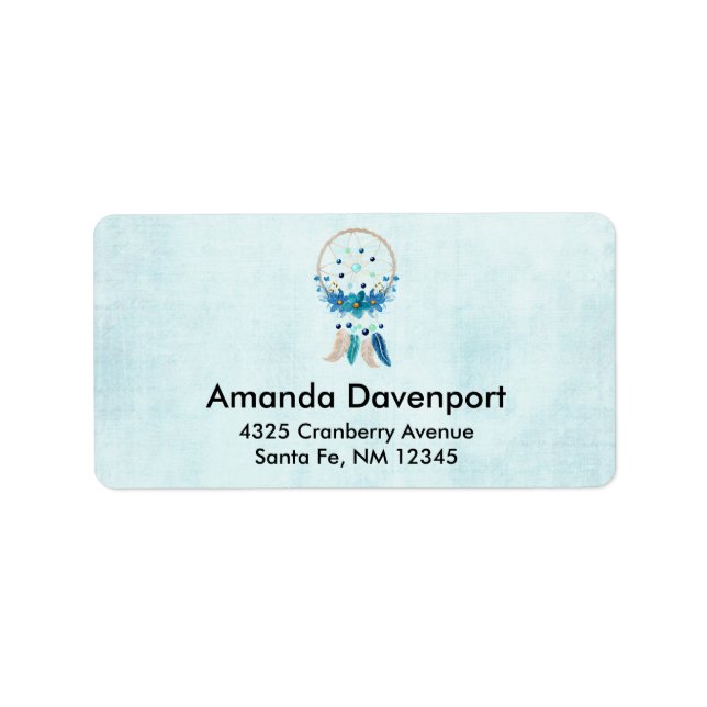 Blue Dreamcatcher Stylish Boho Design Adressaufkleber (Vorne)