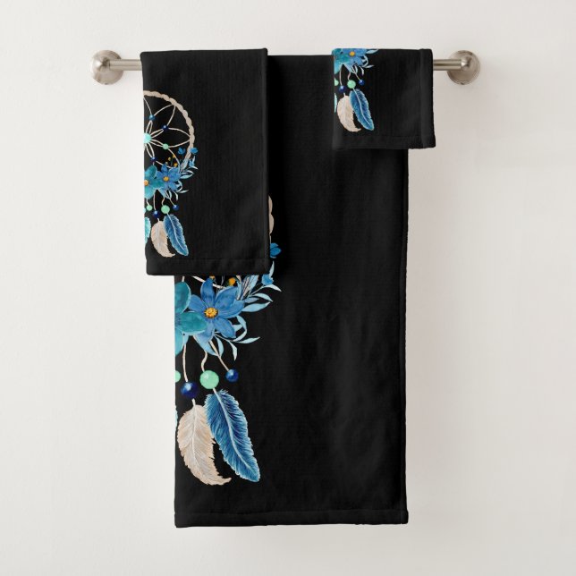 Blue Dreamcatcher Stylish Boho Design Badhandtuch Set (Insitu)