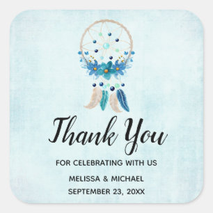 Blue Dreamcatcher Stylish Boho Design Danke Quadratischer Aufkleber