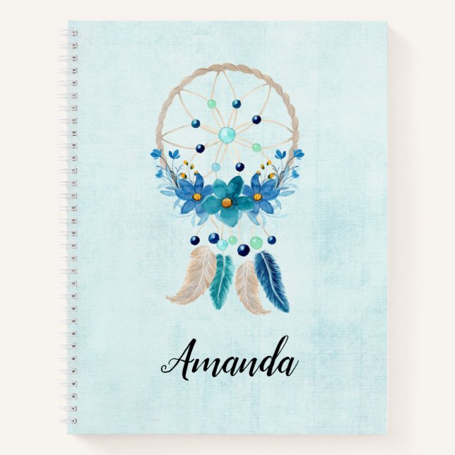 Blue Dreamcatcher Stylish Boho Design Notizbuch (Vorderseite)