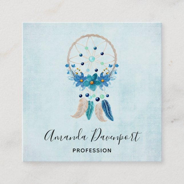 Blue Dreamcatcher Stylish Boho Design Quadratische Visitenkarte (Vorderseite)
