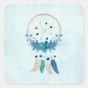 Blue Dreamcatcher Stylish Boho Design Quadratischer Aufkleber