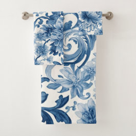 Blue Dreams | Floral Watercolor Chinoiserie Badhandtuch Set