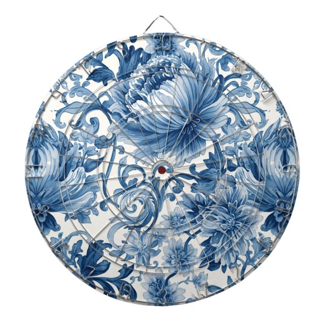 Blue Dreams | Floral Watercolor Chinoiserie Dartscheibe (vorne)