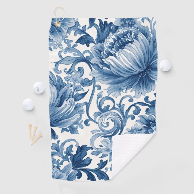 Blue Dreams | Floral Watercolor Chinoiserie Golfhandtuch (Insitu)