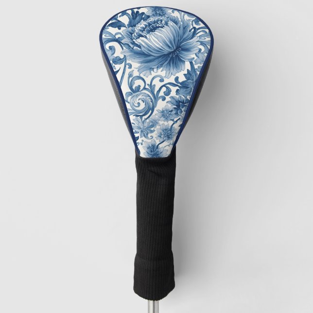 Blue Dreams | Floral Watercolor Chinoiserie White Golf Headcover (Vorderseite)