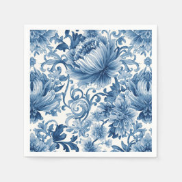 Blue Dreams | Floral Watercolor Chinoiserie White Serviette