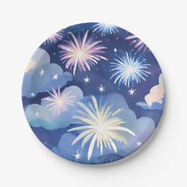 Blue Dreamy Clouds | Firework Stars Watercolor Pappteller