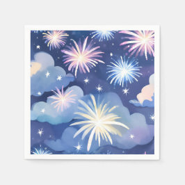 Blue Dreamy Clouds | Firework Stars Watercolor Serviette