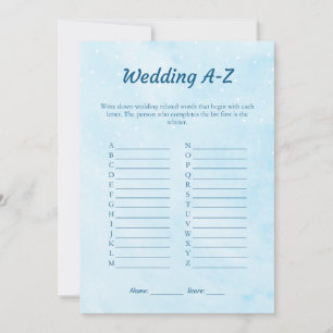 Blue Dreamy Wedding A-Z Brautparty Game Card Einladung