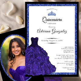 Blue Dress and Tiara Custom Photo Quinceanera Einladung