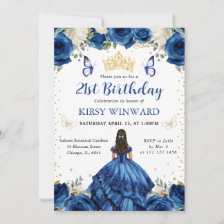 Blue Dress Brünett Princess Geburtstag Einladung