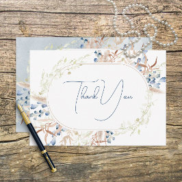 Blue Dried Boho Blume White Wedding Dankeskarte