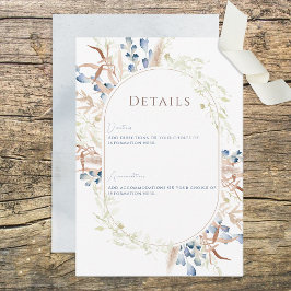 Blue Dried Boho Blume White Wedding Details Card Begleitkarte