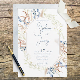 Blue Dried Boho Blume White Wedding Einladung
