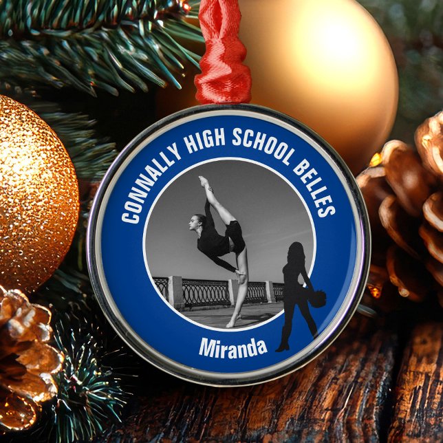 Blue Drill Team Photo High School Dancer Christmas Ornament Aus Metall (Von Creator hochgeladen)