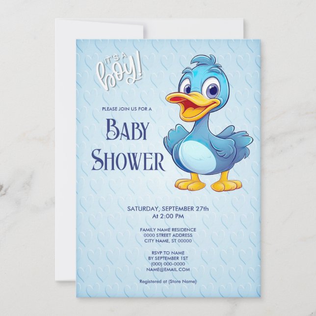 Blue Duck Baby Duwer Einladung (Vorderseite)