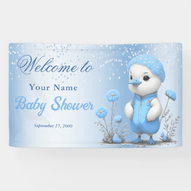 Blue Duck Boy Baby Dusche Empfang Banner (Horizontal)