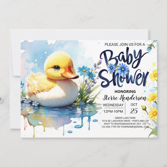 Blue Duckling Bliss Baby Dusche Einladung (Vorderseite)