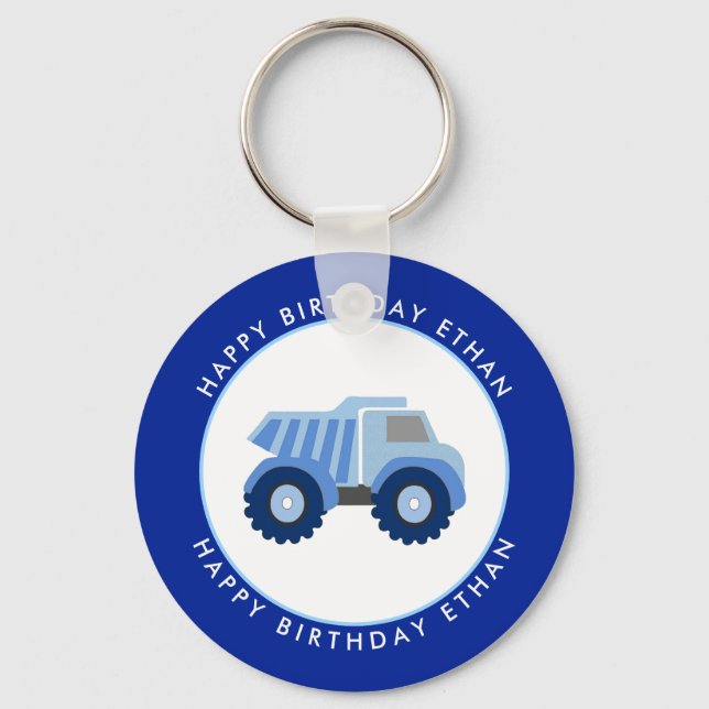 Blue Dump Truck Custom Geburtstag Schlüsselanhänger (Vorderseite)