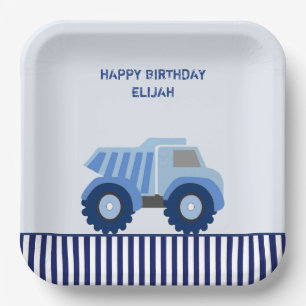 Blue Dump Truck Custom Kid's Birthday Paper Teller