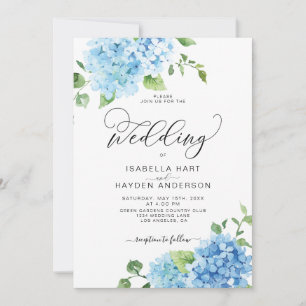 Blue Dusty Light Navy Floral Hydrangea Wedding Einladung