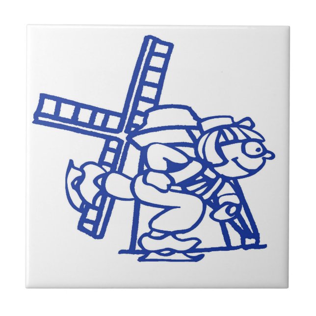 Blue Dutch Boy Windmill Fliese (Vorderseite)