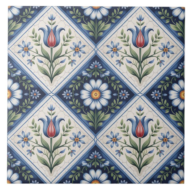 Blue Dutch Delft Pattern  Fliese (Vorderseite)