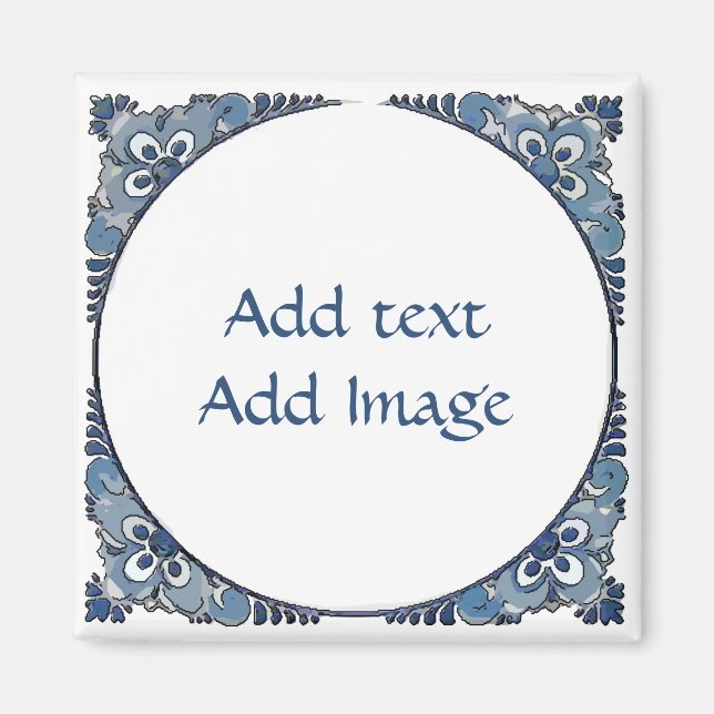 Blue Dutch Look, Text hinzufügen Magnet (Vorne)