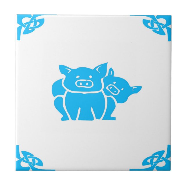 Blue Dutch Pigs Delft Look Fliese (Vorderseite)