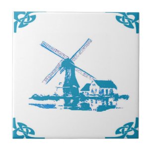Blue Dutch Windmill Delft Look Fliese