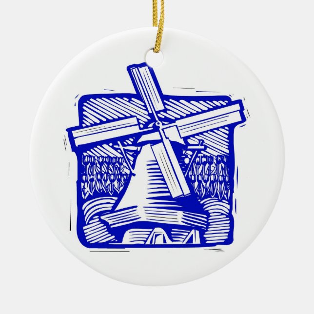 Blue Dutch Windmill Keramik Ornament (Vorne)