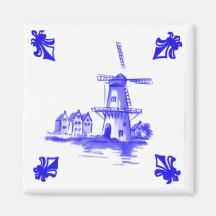 Blue Dutch Windmill Tile Delft Look Magnet