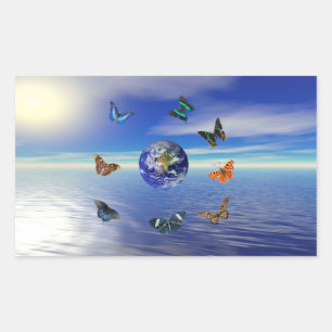 Blue-Earth-Schmetterlinge-Sticker Rechteckiger Aufkleber