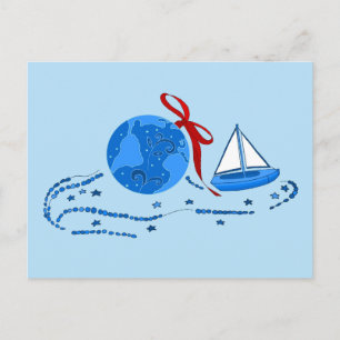 Blue Earth Weihnachtsball und Little Boat Postcard Postkarte