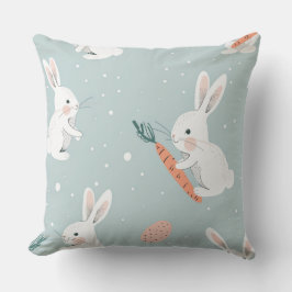 Blue Easter with Bunny & Carrot Throw Pillow Kissen
