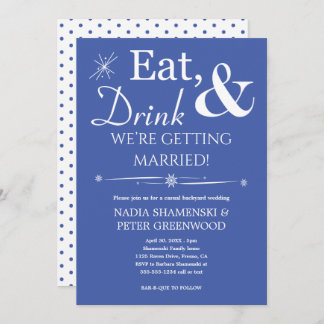 Blue Eat Drink Lässige Hochzeit verheiratet Einladung