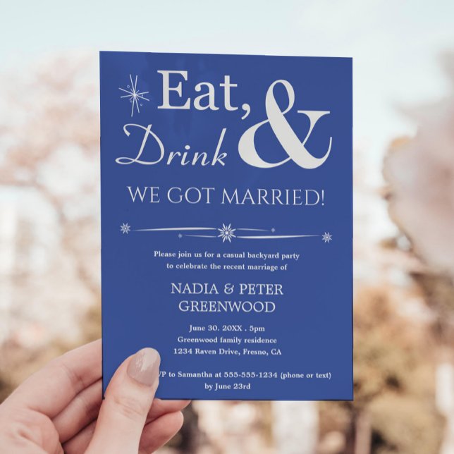 Blue Eat Drink Wir Got Verheiratetes Elopement Par Einladung (Von Creator hochgeladen)